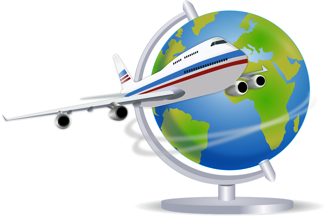 plane travelling around globe